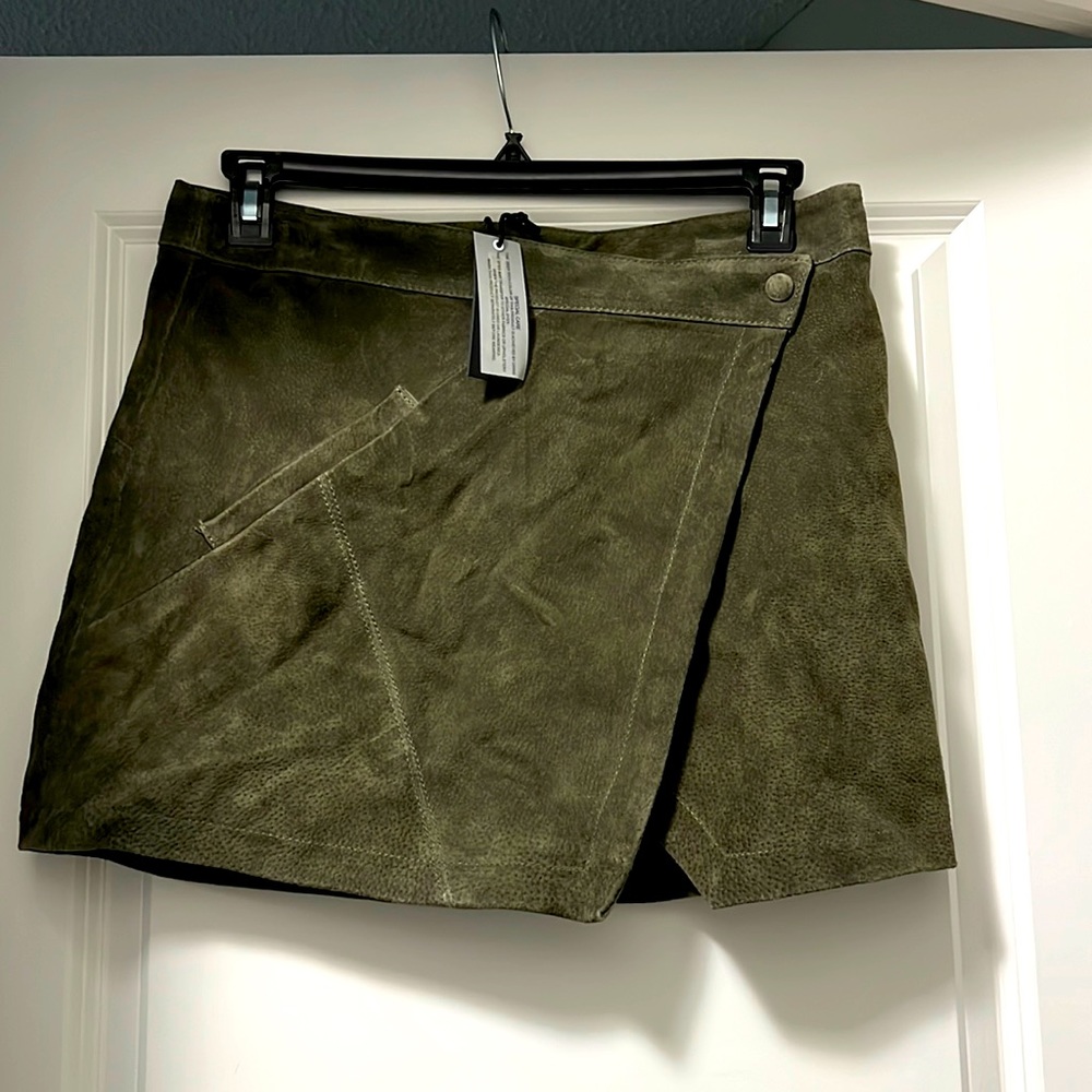 BlankNYC Authentic Leather Olive Miniskirt